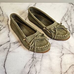 Women's Minnetonka Kilty Moccasins - Olive Green - 406G